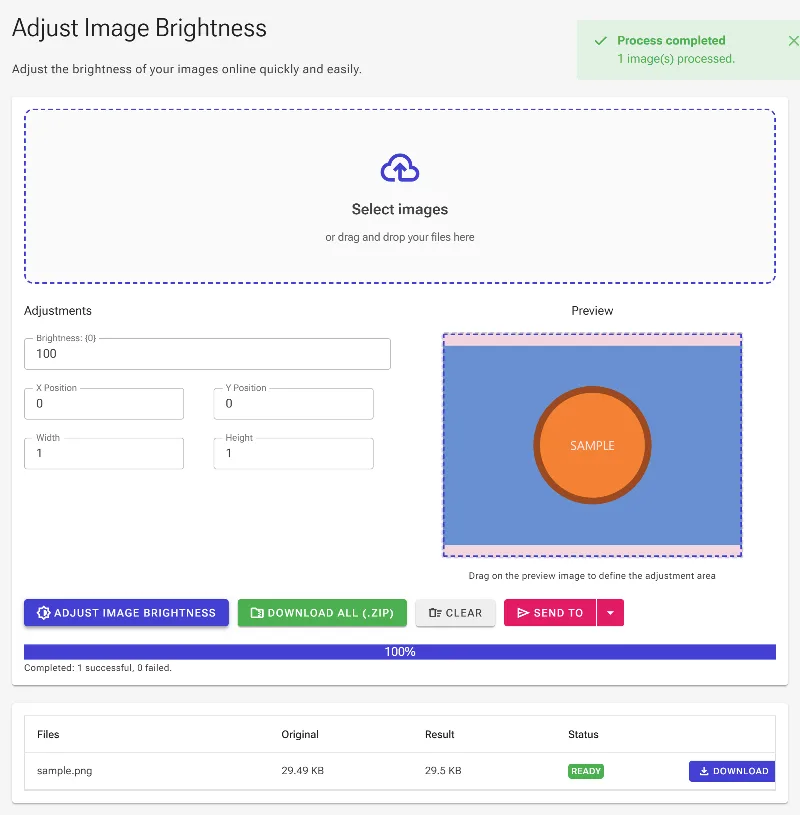 Process and download the result