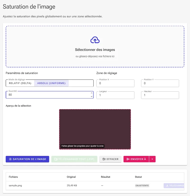 Définir l'intensité de la saturation