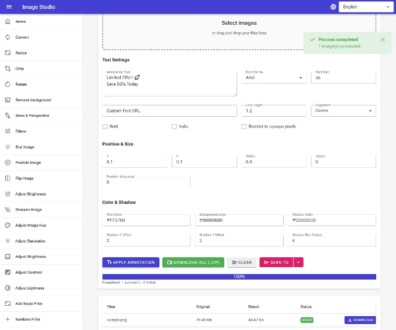 Apply annotations and download