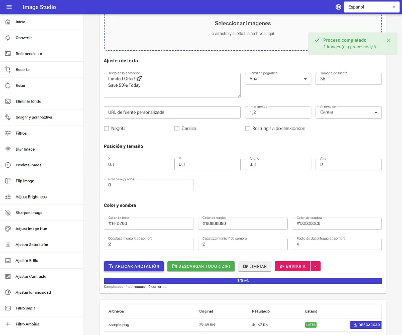 Aplica anotaciones y descarga