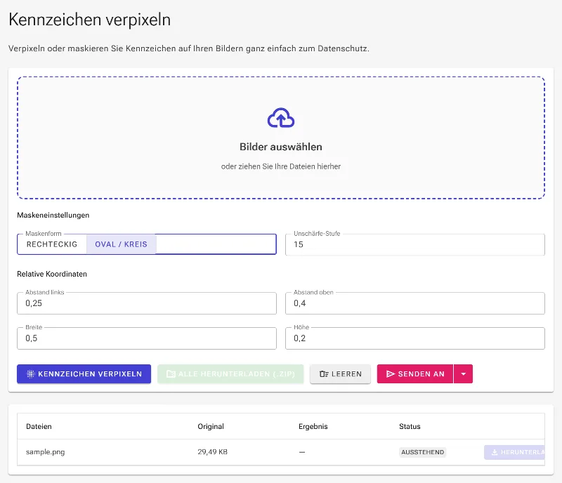 Wählen Sie die Form der Unkenntlichmachungs-Maske