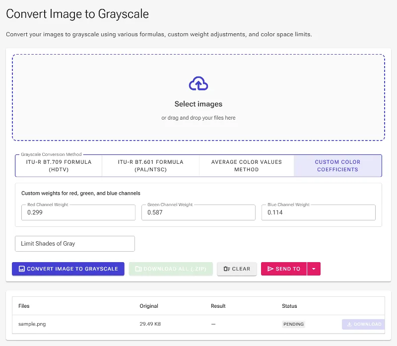Select a grayscale conversion method