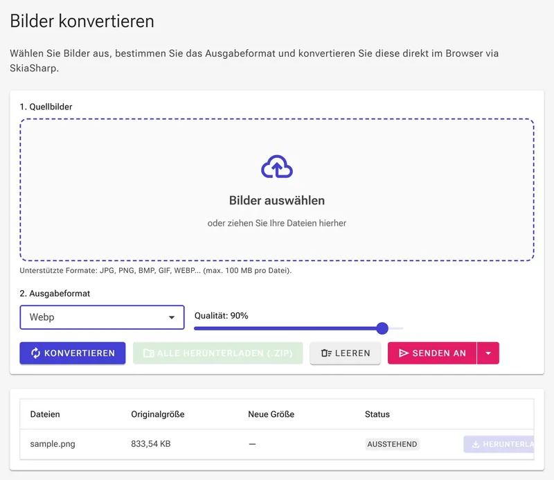 WebP-Format auswählen