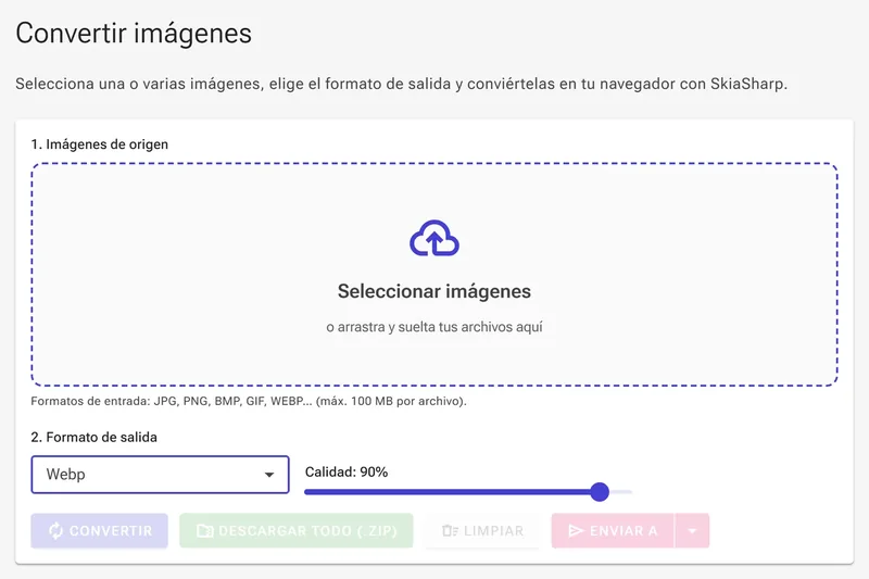 Seleccionar o arrastrar archivos PNG