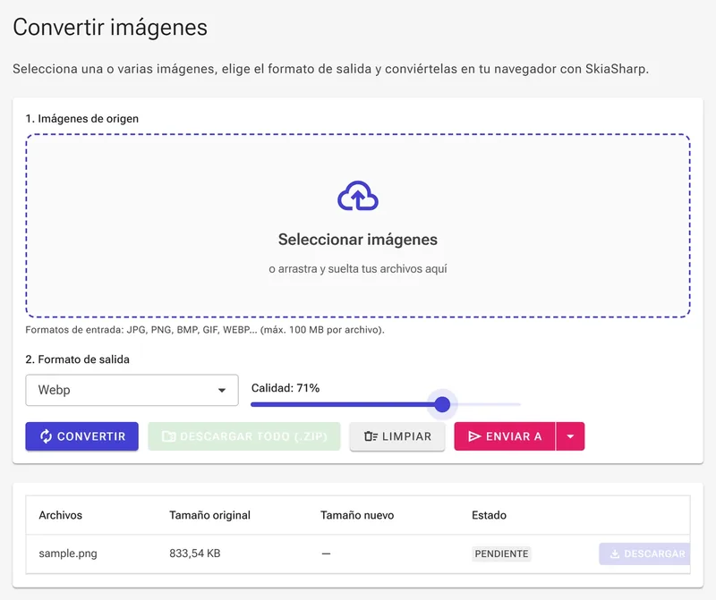 Ajustar la calidad de WebP