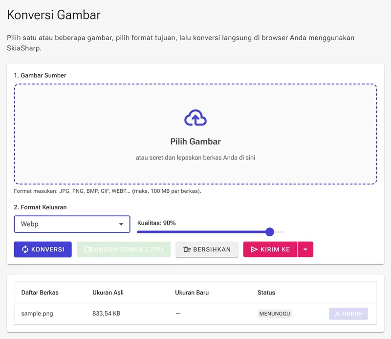 Pilih format WebP