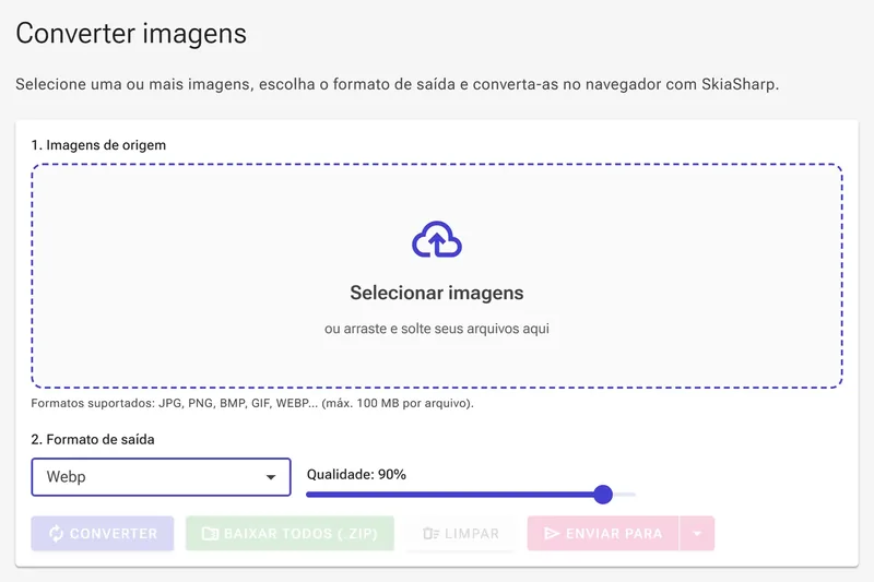 Selecionar ou arrastar arquivos PNG