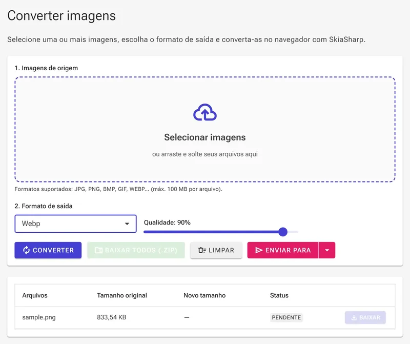Selecionar formato WebP