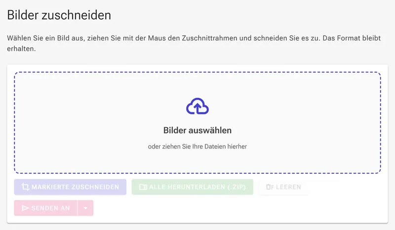 Startzustand — Dateien ziehen oder klicken zum Auswählen.