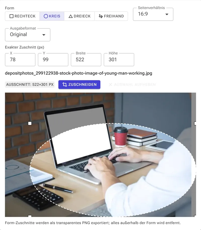 Kreiszuschnitt — ideal für Profilbilder und Logos.