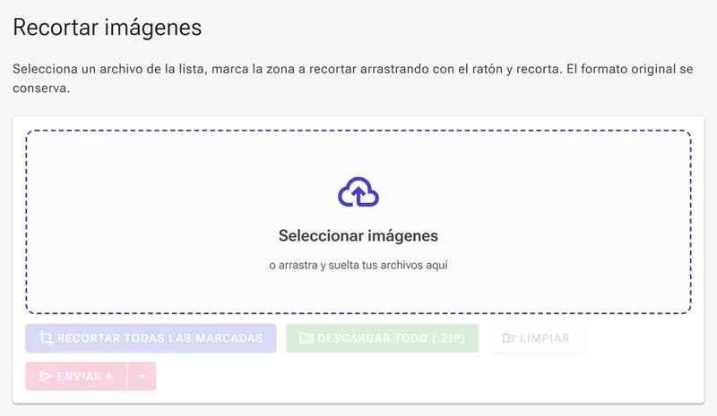 Estado inicial — arrastra archivos o haz clic para seleccionarlos.