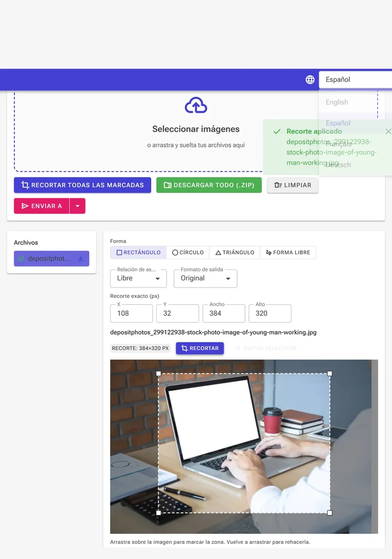 Resultado — la imagen recortada lista para descargar.
