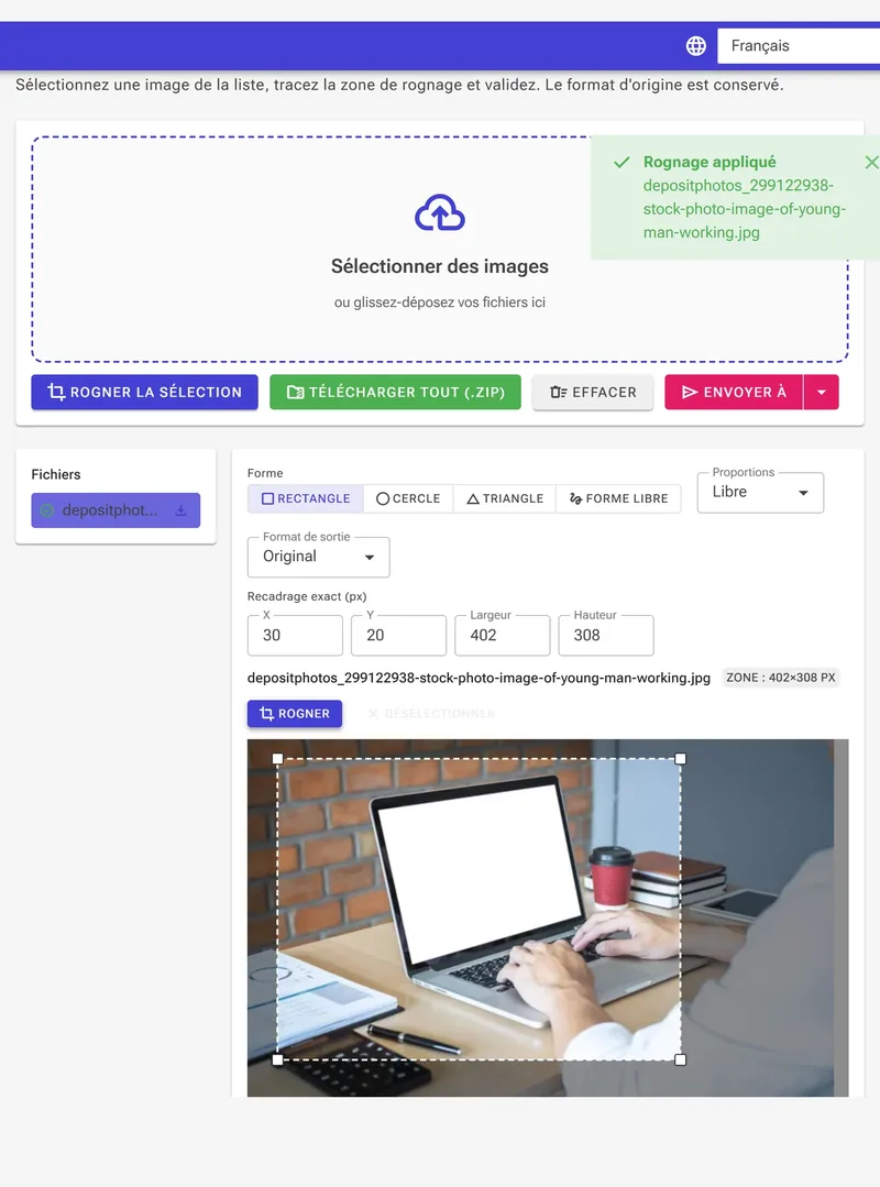 Résultat — l’image rognée prête à télécharger.