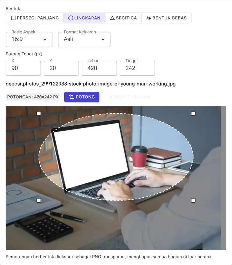 Potongan lingkaran — ideal untuk foto profil dan logo.