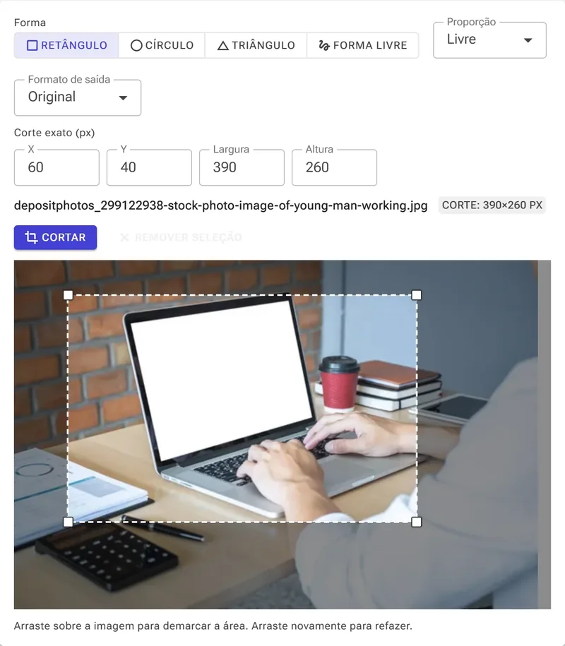 Recorte retangular — arraste para enquadrar seu assunto.