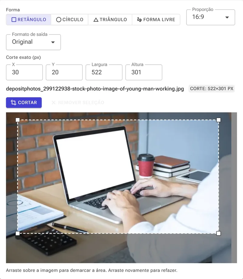 Proporção 16:9 bloqueada — a caixa mantém suas proporções.
