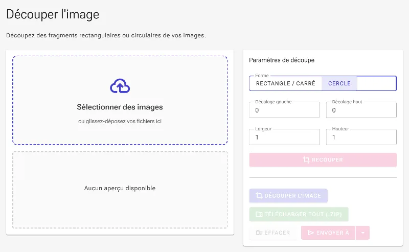 Sélectionnez une forme de recadrage rectangulaire ou circulaire