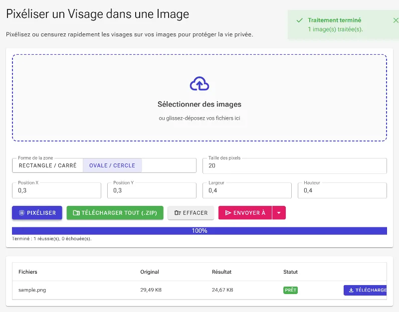 Appliquez la pixellisation et téléchargez