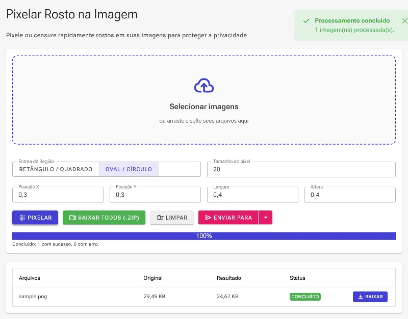 Aplique a pixelização e faça o download