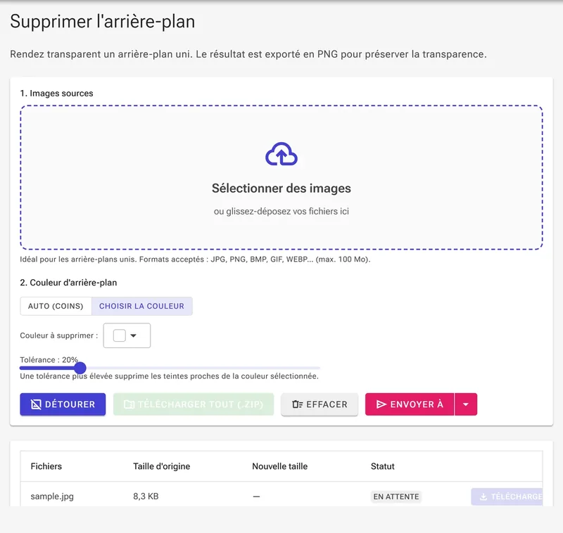 Mode Choisir la couleur avec un sélecteur de couleur pour l'arrière-plan à supprimer
