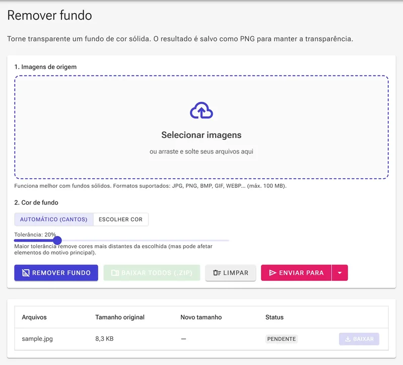Imagem enviada com o modo Automático (cantos) e o controle de tolerância
