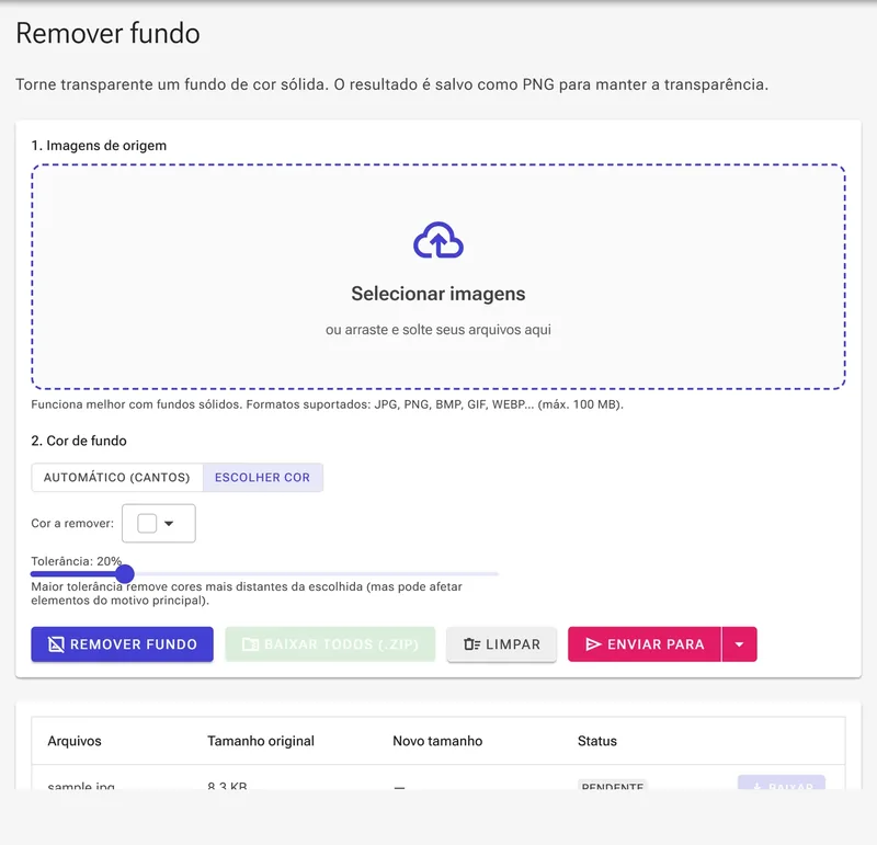 Modo Escolher cor com um seletor de cor para o fundo a remover