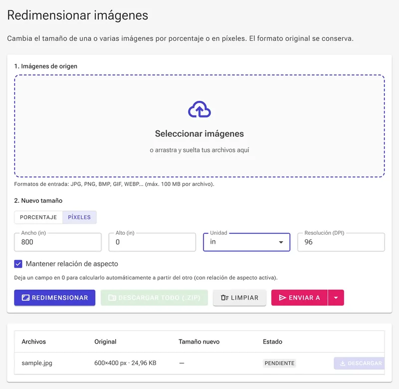 Pantalla de dimensiones exactas