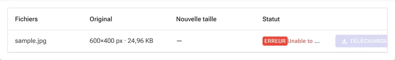 Écran de grille de résultats