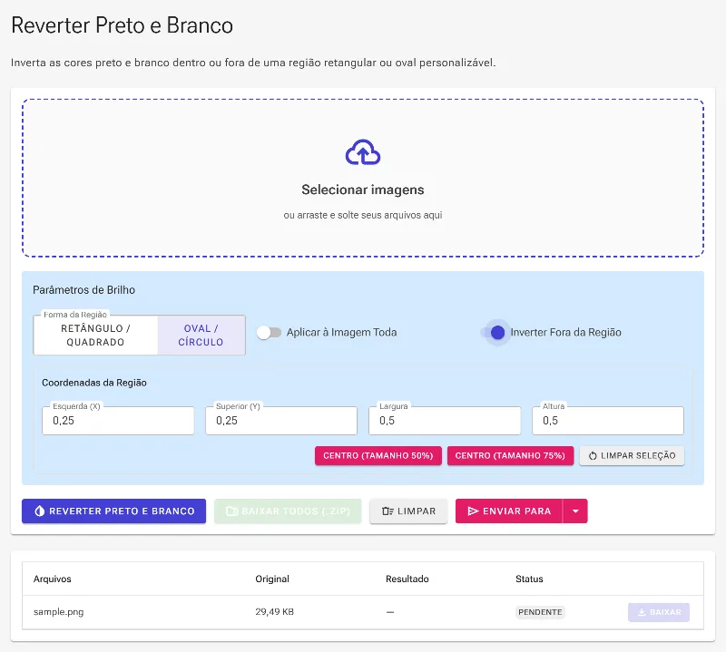 Inverter fora da região selecionada