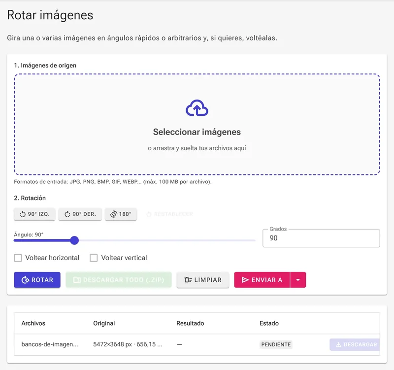 Elige un ángulo de rotación rápido (90°, 180°)