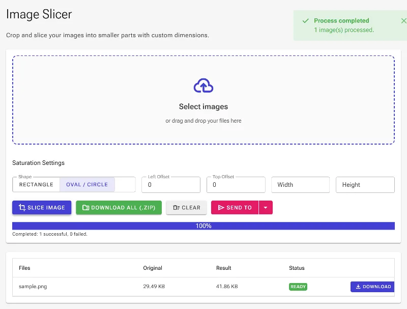 Process and download the sliced image